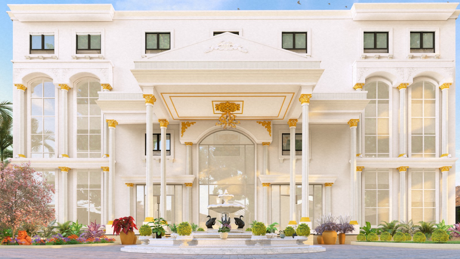 Banquet hall ready for vows and dinner